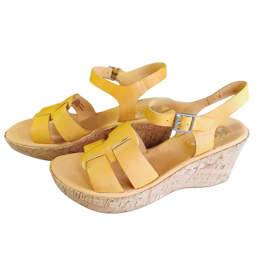 Korks by‎ Kork-Ease Brie Wedge Sandals Neutral Beige Leather Confort Size 9